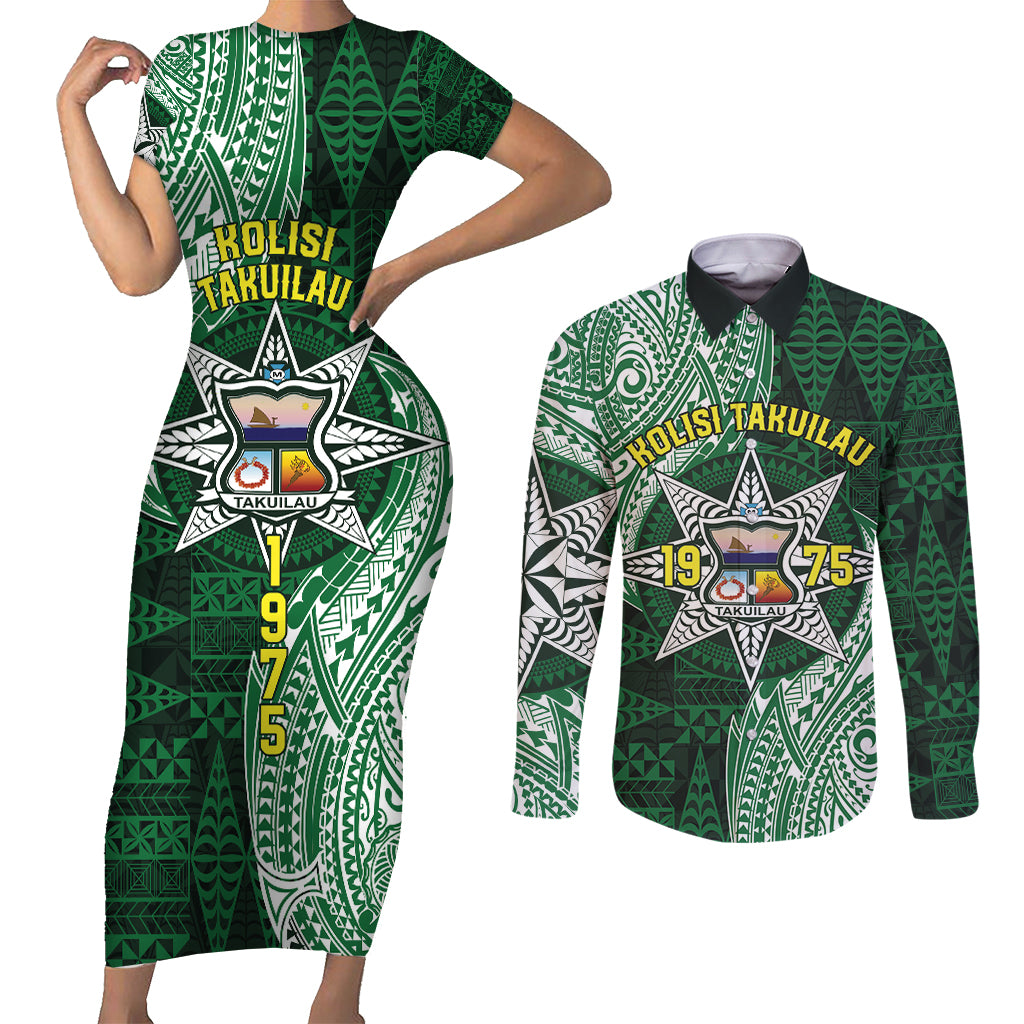 Personalised Tonga Takuilau College Couples Matching Short Sleeve Bodycon Dress and Long Sleeve Button Shirt Since 1975 Special Kupesi Pattern