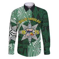 Personalised Tonga Takuilau College Family Matching Off The Shoulder Long Sleeve Dress and Hawaiian Shirt Since 1975 Special Kupesi Pattern LT9 Dad's Shirt - Long Sleeve Green - Polynesian Pride