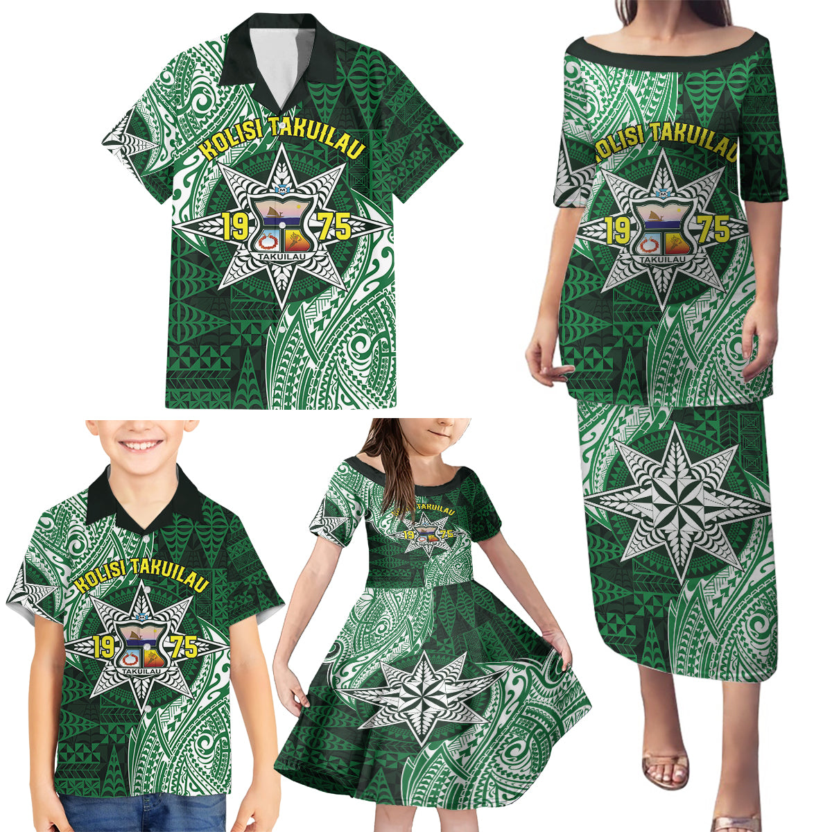 Personalised Tonga Takuilau College Family Matching Puletasi and Hawaiian Shirt Since 1975 Special Kupesi Pattern LT9 - Polynesian Pride