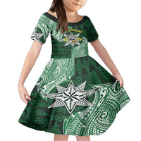 Personalised Tonga Takuilau College Family Matching Short Sleeve Bodycon Dress and Hawaiian Shirt Since 1975 Special Kupesi Pattern LT9 Daughter's Dress Green - Polynesian Pride