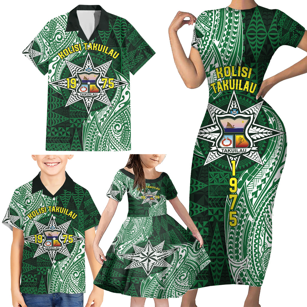 Personalised Tonga Takuilau College Family Matching Short Sleeve Bodycon Dress and Hawaiian Shirt Since 1975 Special Kupesi Pattern LT9 - Polynesian Pride