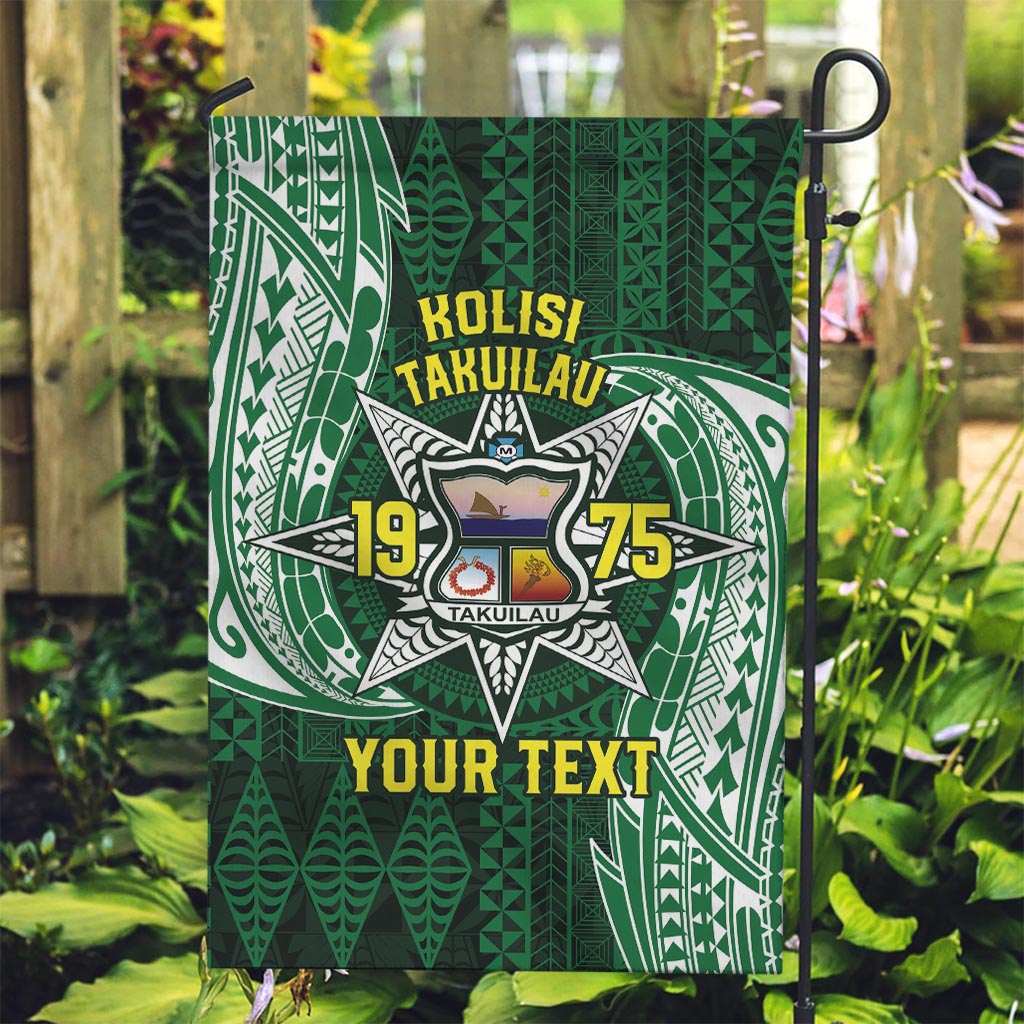 Personalised Tonga Takuilau College Garden Flag Since 1975 Special Kupesi Pattern LT9 Garden Flag Green - Polynesian Pride