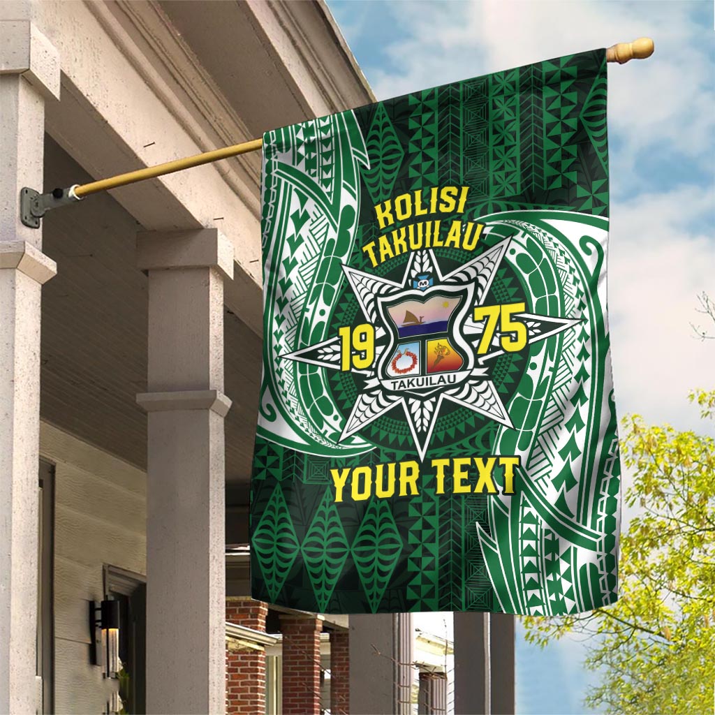Personalised Tonga Takuilau College Garden Flag Since 1975 Special Kupesi Pattern LT9 House Flag Green - Polynesian Pride
