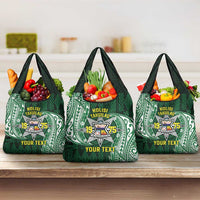 Personalised Tonga Takuilau College Grocery Bag Since 1975 Special Kupesi Pattern LT9 3-pack One Size Green - Polynesian Pride