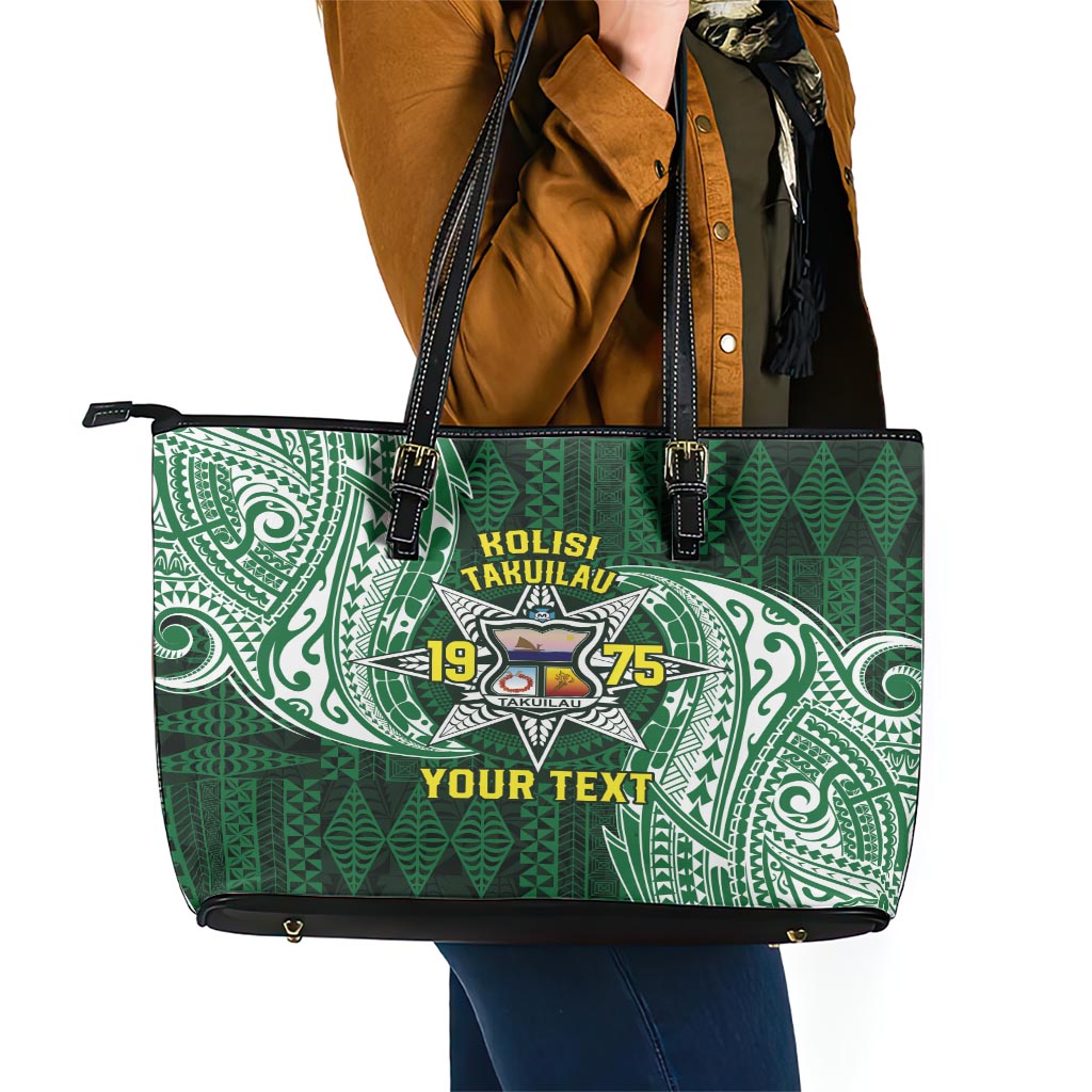 Personalised Tonga Takuilau College Leather Tote Bag Since 1975 Special Kupesi Pattern LT9 - Polynesian Pride