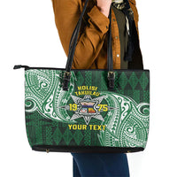 Personalised Tonga Takuilau College Leather Tote Bag Since 1975 Special Kupesi Pattern LT9 - Polynesian Pride