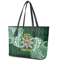 Personalised Tonga Takuilau College Leather Tote Bag Since 1975 Special Kupesi Pattern LT9 - Polynesian Pride