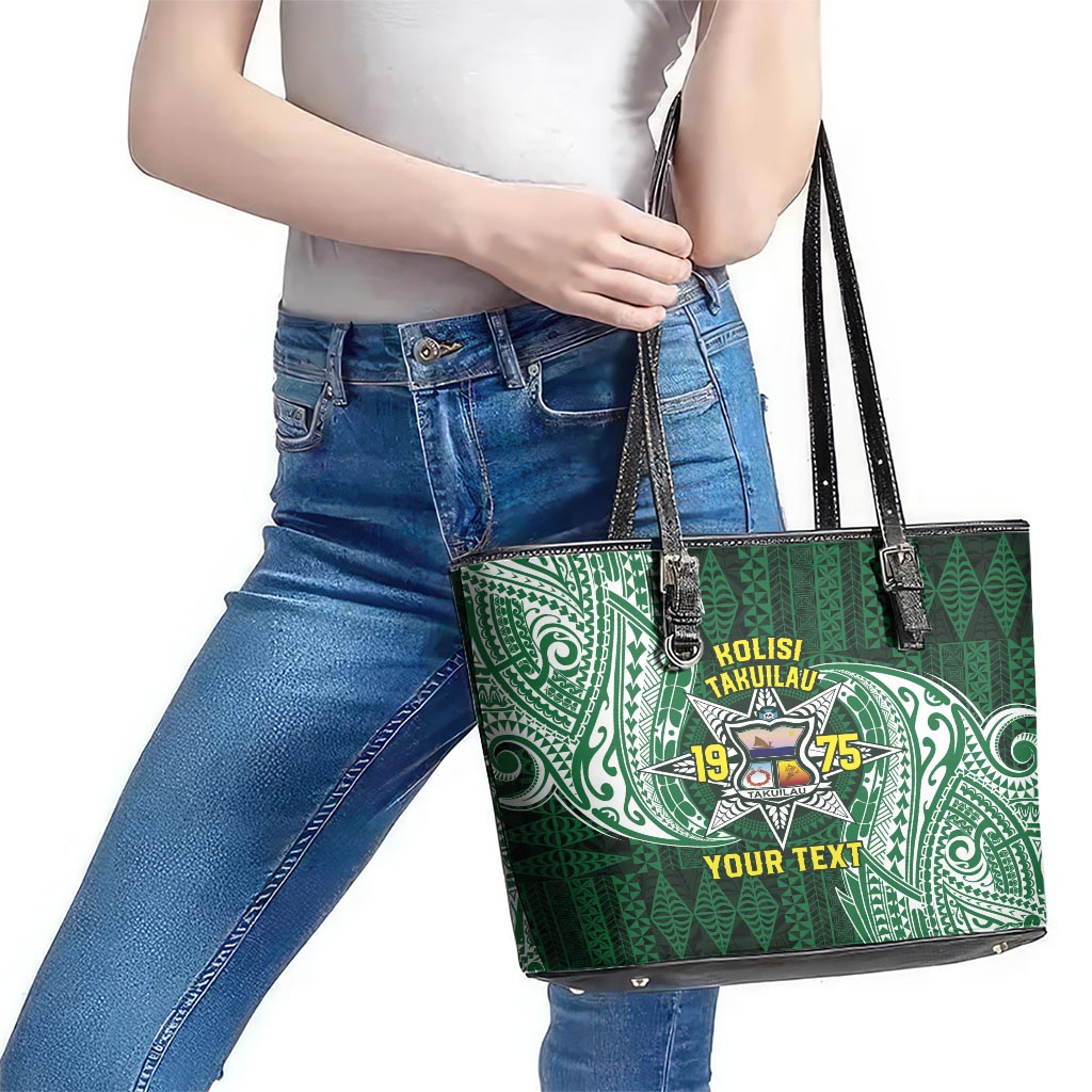 Personalised Tonga Takuilau College Leather Tote Bag Since 1975 Special Kupesi Pattern LT9 - Polynesian Pride