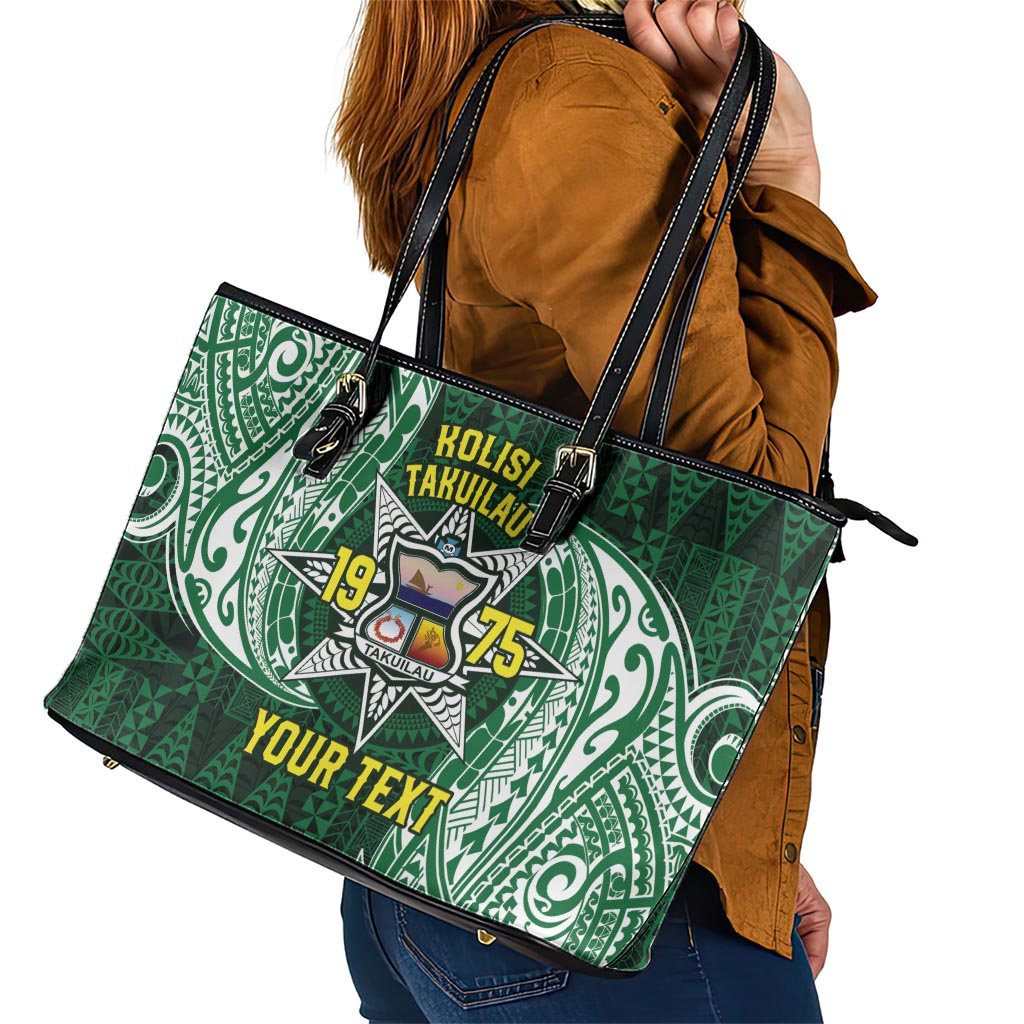 Personalised Tonga Takuilau College Leather Tote Bag Since 1975 Special Kupesi Pattern LT9 - Polynesian Pride