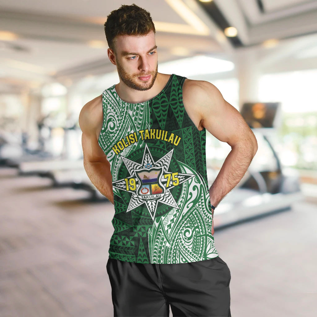 Personalised Tonga Takuilau College Men Tank Top Since 1975 Special Kupesi Pattern LT9 Green - Polynesian Pride
