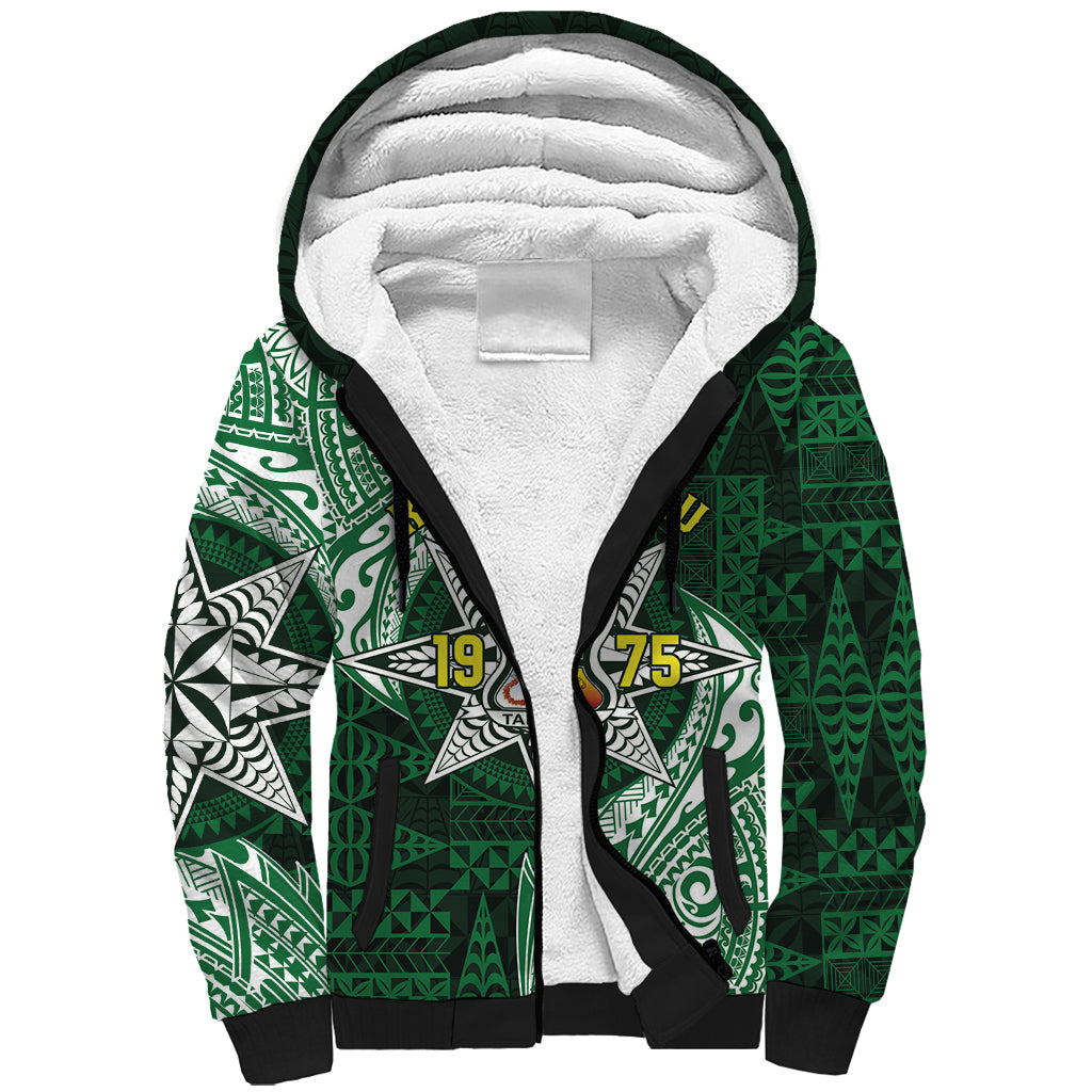 Personalised Tonga Takuilau College Sherpa Hoodie Since 1975 Special Kupesi Pattern LT9 Unisex Green - Polynesian Pride