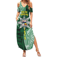 Personalised Tonga Takuilau College Summer Maxi Dress Since 1975 Special Kupesi Pattern LT9 Women Green - Polynesian Pride