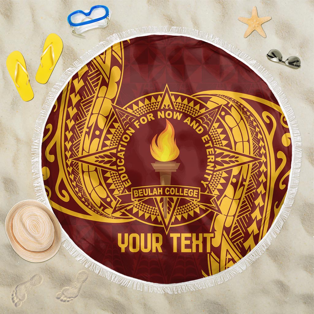 Personalised Tonga Beulah College Beach Blanket Since 1938 Special Kupesi Pattern LT9 One Size 150cm Gold - Polynesian Pride