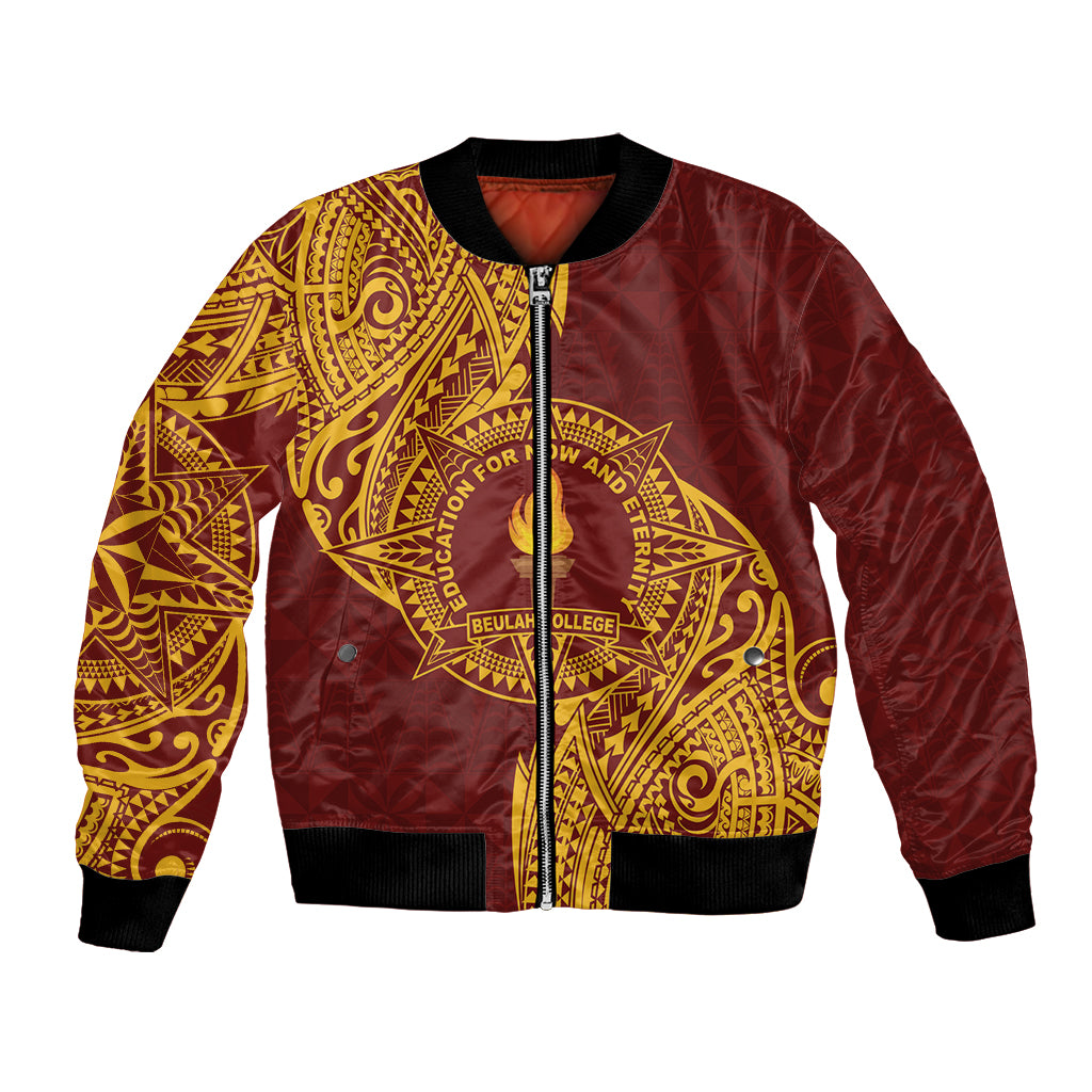 Personalised Tonga Beulah College Bomber Jacket Since 1938 Special Kupesi Pattern LT9 Unisex Gold - Polynesian Pride