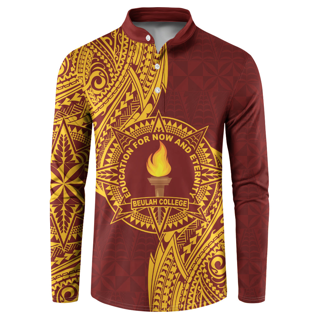 Personalised Tonga Beulah College Button Sweatshirt Since 1938 Special Kupesi Pattern LT9 Gold - Polynesian Pride