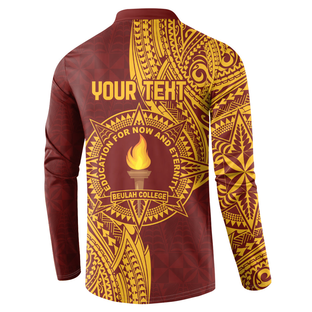 Personalised Tonga Beulah College Button Sweatshirt Since 1938 Special Kupesi Pattern LT9 - Polynesian Pride