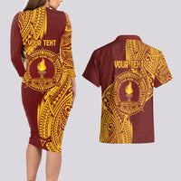 Personalised Tonga Beulah College Couples Matching Long Sleeve Bodycon Dress and Hawaiian Shirt Since 1938 Special Kupesi Pattern LT9 - Polynesian Pride