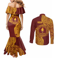 Personalised Tonga Beulah College Couples Matching Mermaid Dress and Long Sleeve Button Shirt Since 1938 Special Kupesi Pattern LT9 - Polynesian Pride
