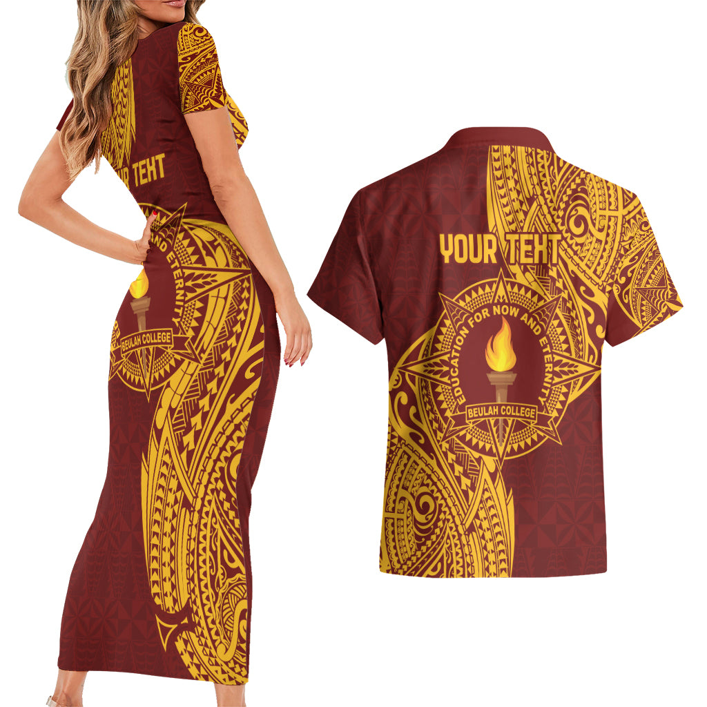 Personalised Tonga Beulah College Couples Matching Short Sleeve Bodycon Dress and Hawaiian Shirt Since 1938 Special Kupesi Pattern LT9 - Polynesian Pride