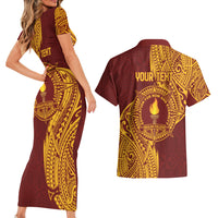 Personalised Tonga Beulah College Couples Matching Short Sleeve Bodycon Dress and Hawaiian Shirt Since 1938 Special Kupesi Pattern LT9 - Polynesian Pride