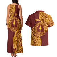 Personalised Tonga Beulah College Couples Matching Tank Maxi Dress and Hawaiian Shirt Since 1938 Special Kupesi Pattern LT9 - Polynesian Pride