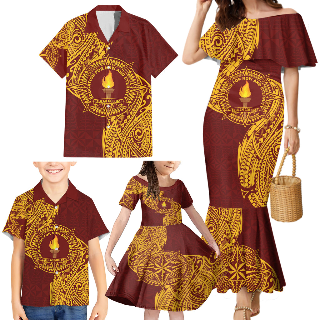 Personalised Tonga Beulah College Family Matching Mermaid Dress and Hawaiian Shirt Since 1938 Special Kupesi Pattern LT9 - Polynesian Pride