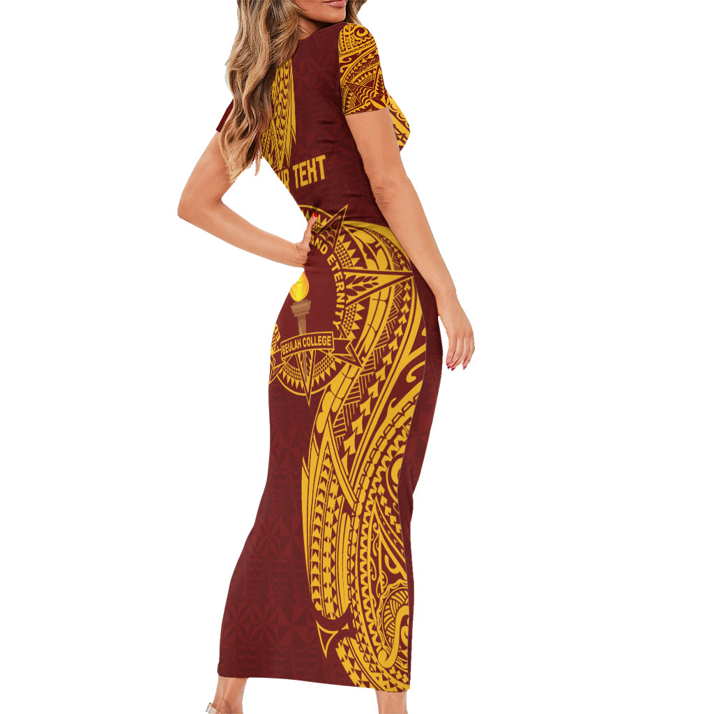 Personalised Tonga Beulah College Family Matching Short Sleeve Bodycon Dress and Hawaiian Shirt Since 1938 Special Kupesi Pattern