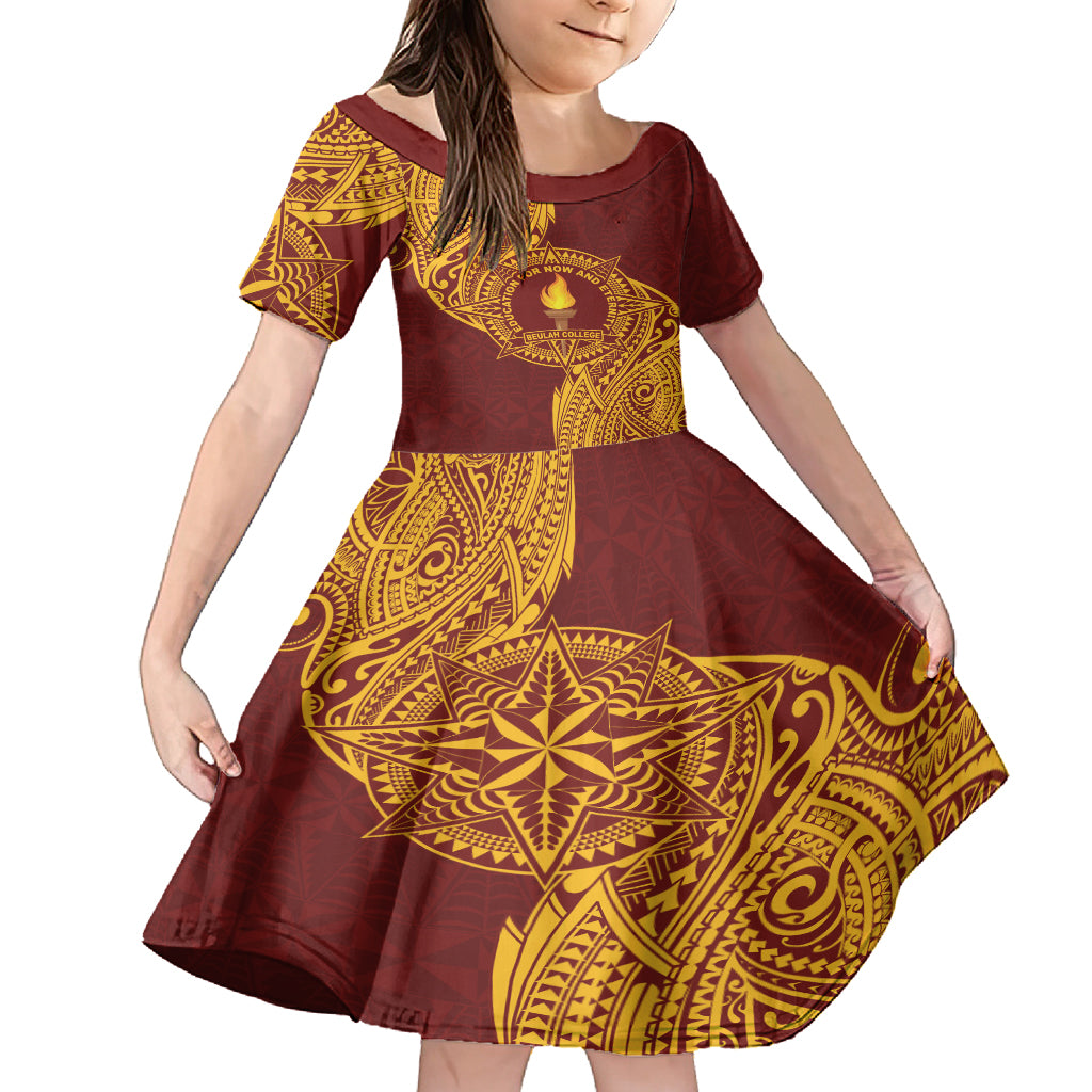 Personalised Tonga Beulah College Family Matching Summer Maxi Dress and Hawaiian Shirt Since 1938 Special Kupesi Pattern LT9 Daughter's Dress Gold - Polynesian Pride