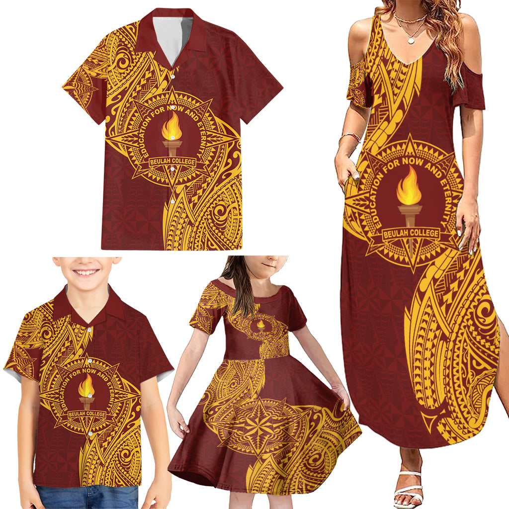 Personalised Tonga Beulah College Family Matching Summer Maxi Dress and Hawaiian Shirt Since 1938 Special Kupesi Pattern LT9 - Polynesian Pride