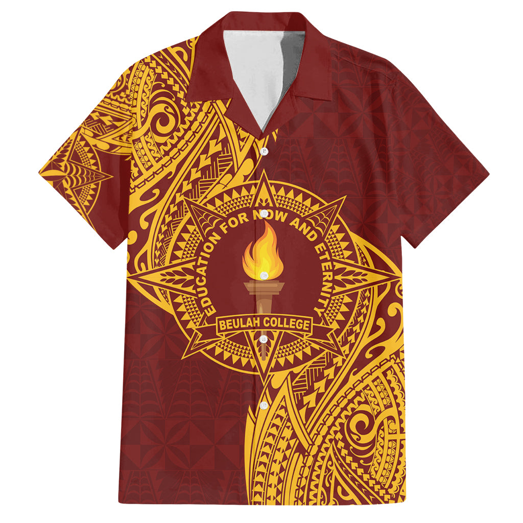 Personalised Tonga Beulah College Family Matching Summer Maxi Dress and Hawaiian Shirt Since 1938 Special Kupesi Pattern LT9 Dad's Shirt - Short Sleeve Gold - Polynesian Pride