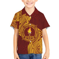 Personalised Tonga Beulah College Family Matching Summer Maxi Dress and Hawaiian Shirt Since 1938 Special Kupesi Pattern LT9 Son's Shirt Gold - Polynesian Pride