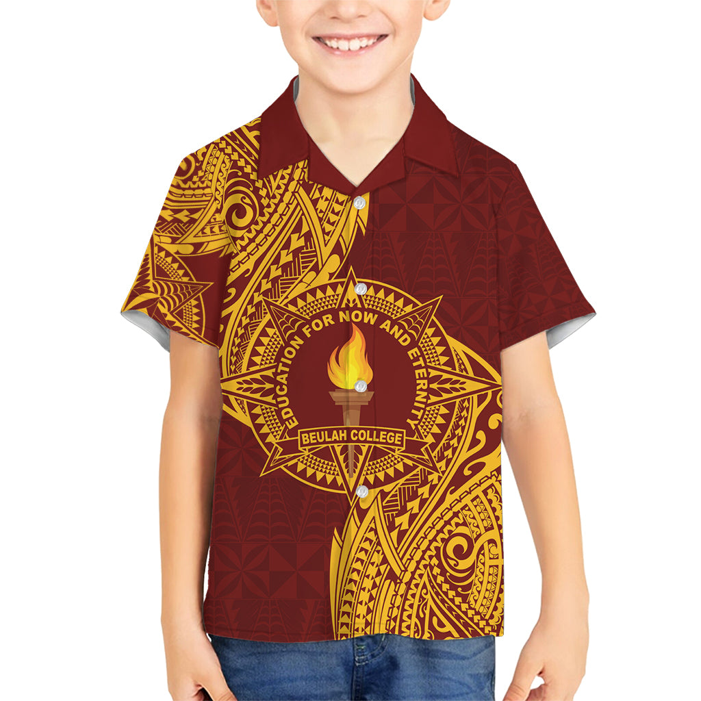 Personalised Tonga Beulah College Family Matching Tank Maxi Dress and Hawaiian Shirt Since 1938 Special Kupesi Pattern LT9 Son's Shirt Gold - Polynesian Pride