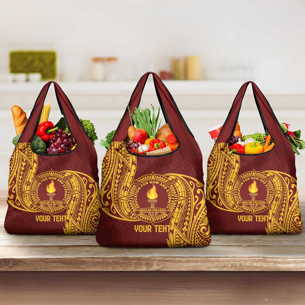 Personalised Tonga Beulah College Grocery Bag Since 1938 Special Kupesi Pattern LT9 3-pack One Size Gold - Polynesian Pride