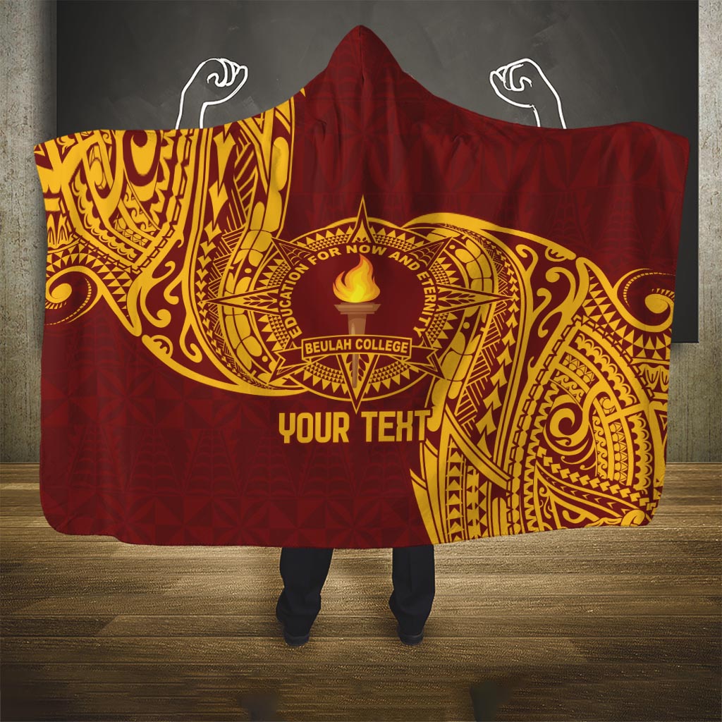 Personalised Tonga Beulah College Hooded Blanket Since 1938 Special Kupesi Pattern LT9 One Size Gold - Polynesian Pride