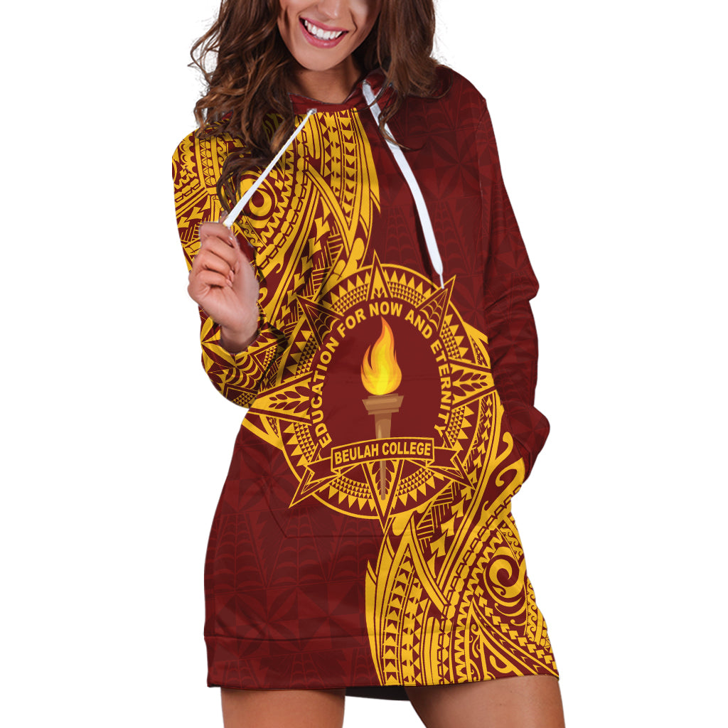 Personalised Tonga Beulah College Hoodie Dress Since 1938 Special Kupesi Pattern LT9 Gold - Polynesian Pride