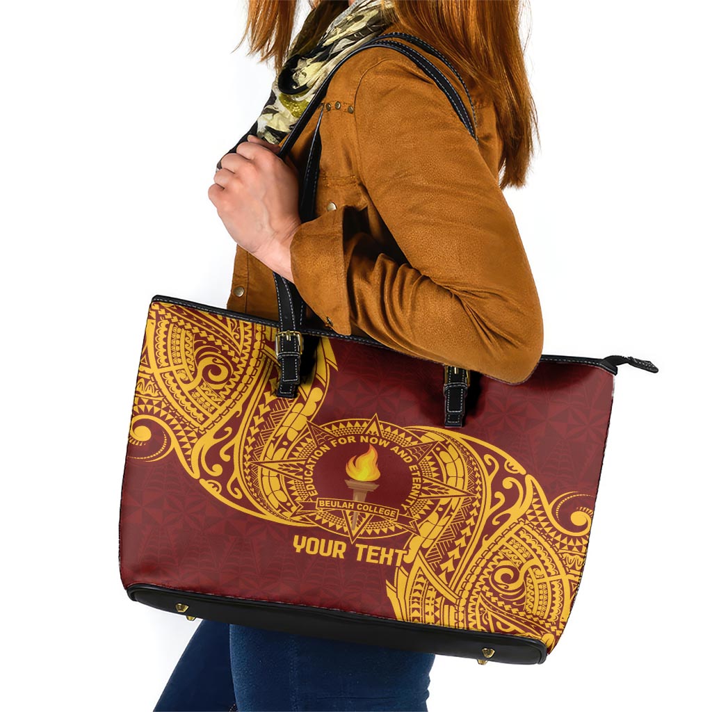 Personalised Tonga Beulah College Leather Tote Bag Since 1938 Special Kupesi Pattern LT9 Gold - Polynesian Pride