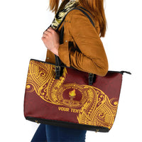 Personalised Tonga Beulah College Leather Tote Bag Since 1938 Special Kupesi Pattern LT9 Gold - Polynesian Pride