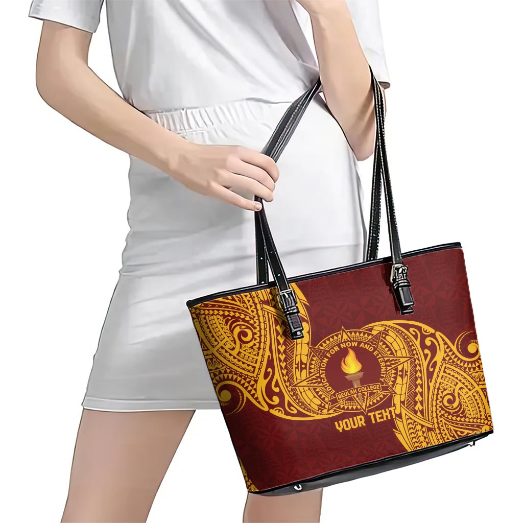 Personalised Tonga Beulah College Leather Tote Bag Since 1938 Special Kupesi Pattern LT9 - Polynesian Pride