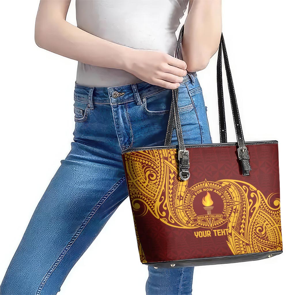 Personalised Tonga Beulah College Leather Tote Bag Since 1938 Special Kupesi Pattern LT9 - Polynesian Pride