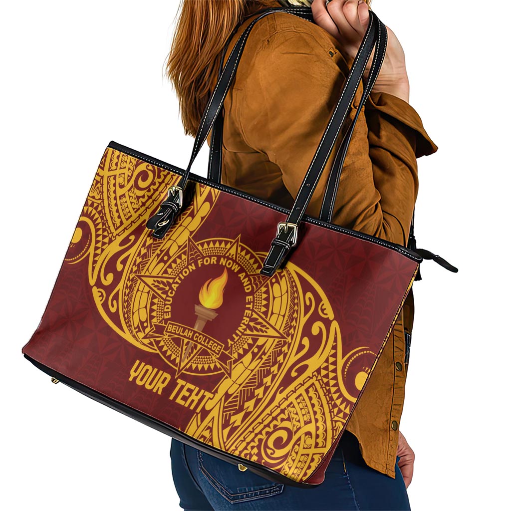 Personalised Tonga Beulah College Leather Tote Bag Since 1938 Special Kupesi Pattern LT9 - Polynesian Pride