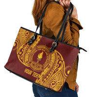 Personalised Tonga Beulah College Leather Tote Bag Since 1938 Special Kupesi Pattern LT9 - Polynesian Pride