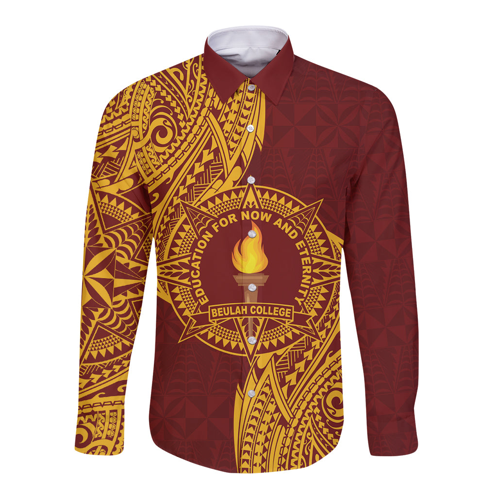 Personalised Tonga Beulah College Long Sleeve Button Shirt Since 1938 Special Kupesi Pattern