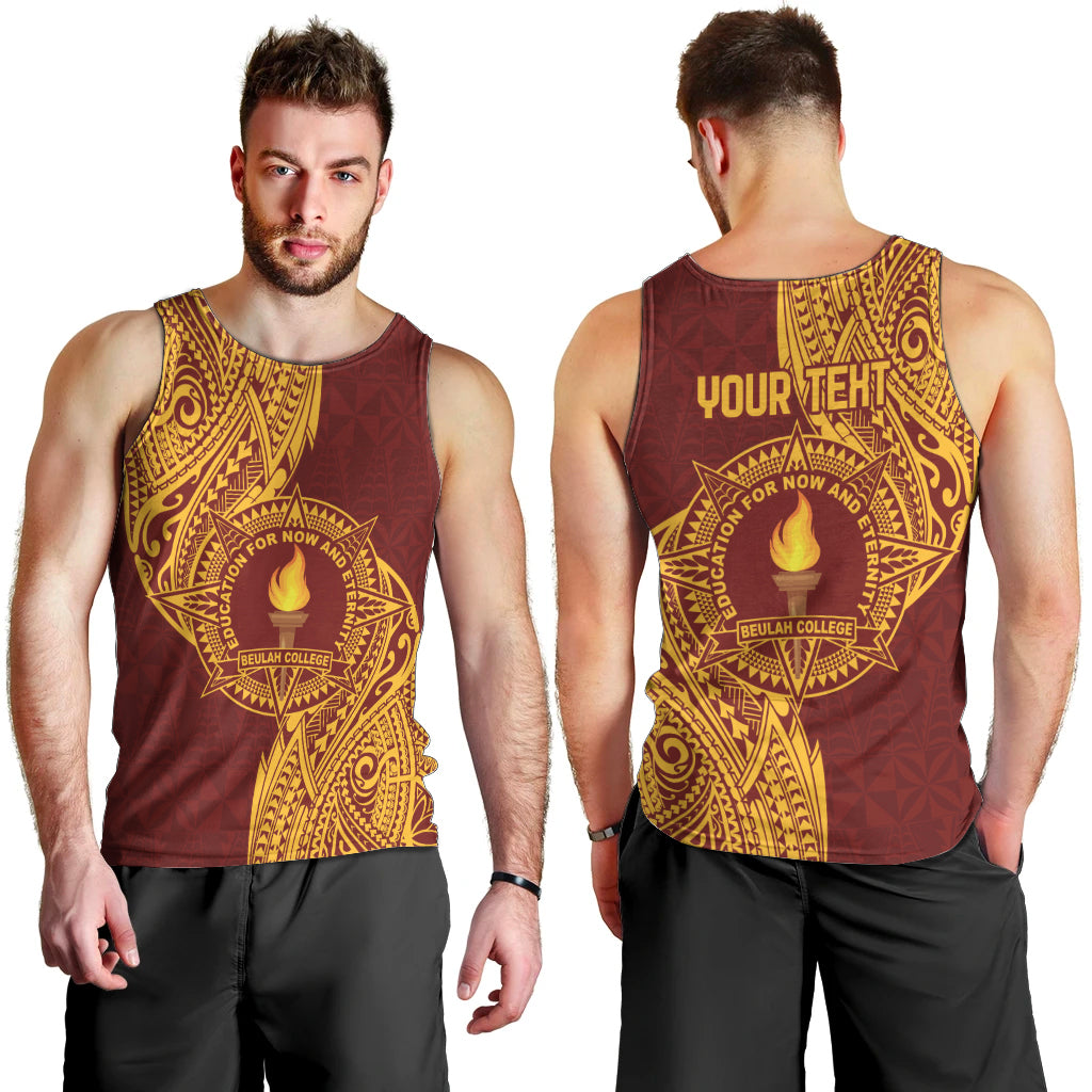 Personalised Tonga Beulah College Men Tank Top Since 1938 Special Kupesi Pattern LT9 - Polynesian Pride