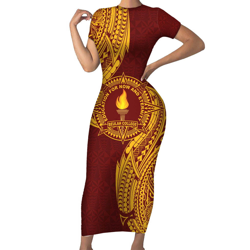 Personalised Tonga Beulah College Short Sleeve Bodycon Dress Since 1938 Special Kupesi Pattern