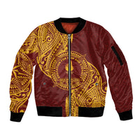 Personalised Tonga Beulah College Sleeve Zip Bomber Jacket Since 1938 Special Kupesi Pattern LT9 Unisex Gold - Polynesian Pride