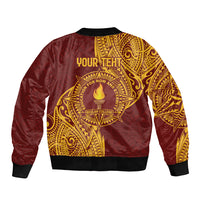 Personalised Tonga Beulah College Sleeve Zip Bomber Jacket Since 1938 Special Kupesi Pattern LT9 - Polynesian Pride