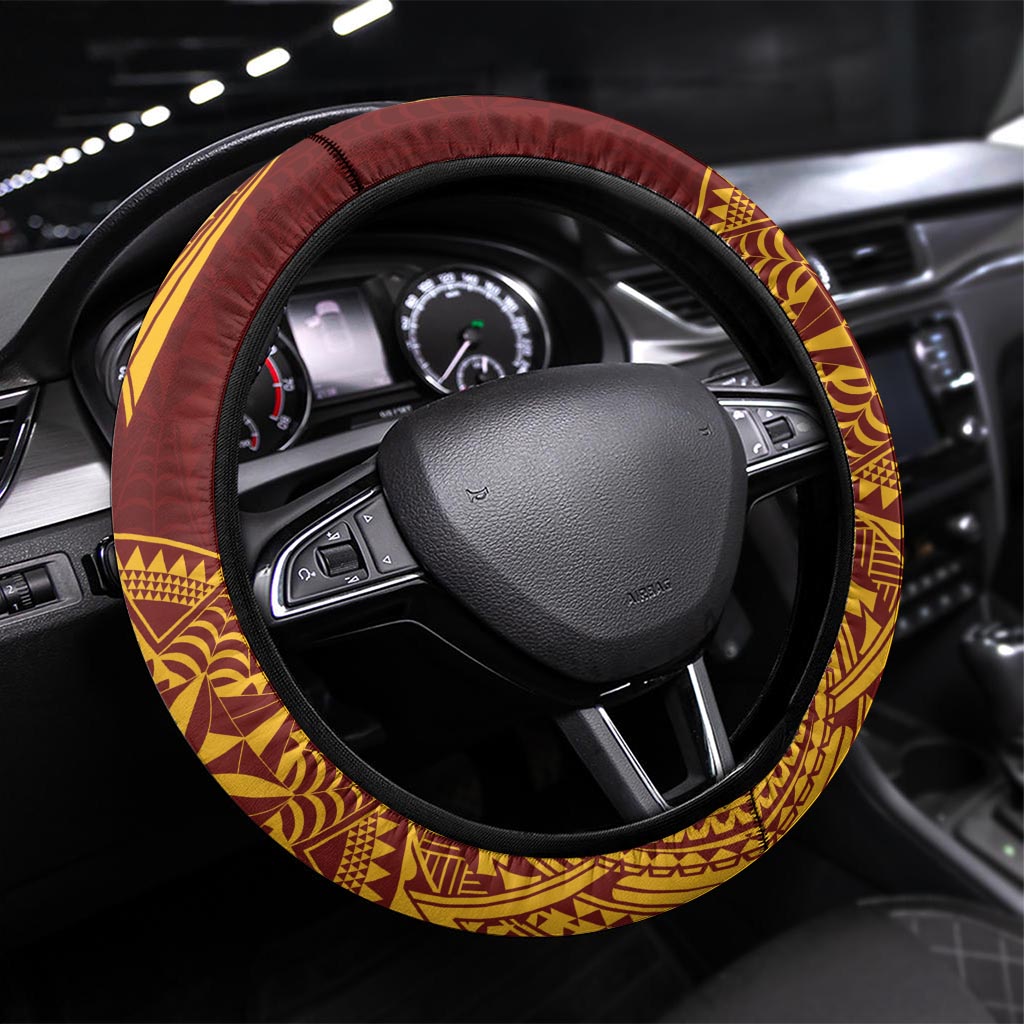 Tonga Beulah College Steering Wheel Cover Since 1938 Special Kupesi Pattern LT9 Universal Fit Gold - Polynesian Pride