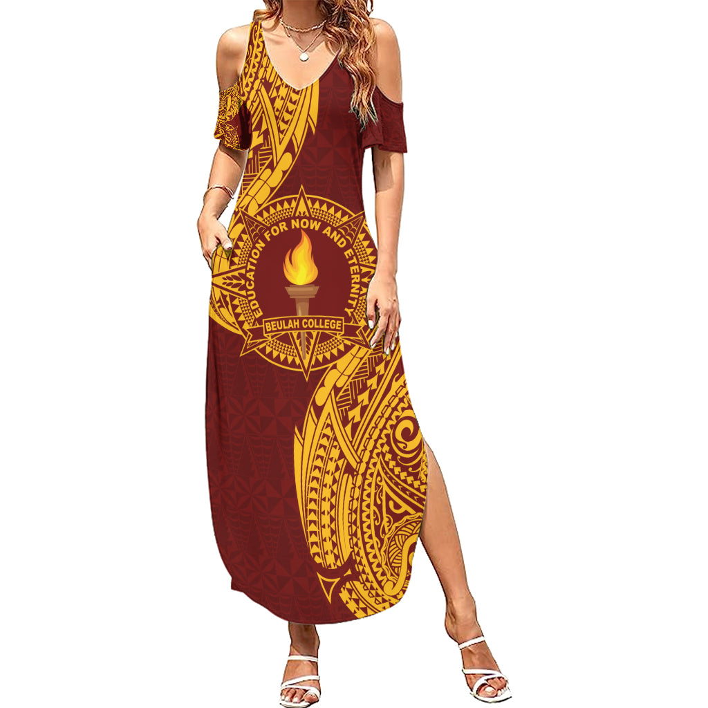 Personalised Tonga Beulah College Summer Maxi Dress Since 1938 Special Kupesi Pattern LT9 Women Gold - Polynesian Pride