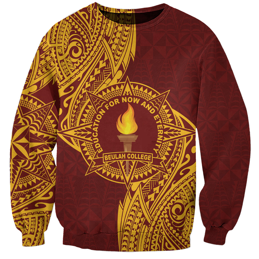 Personalised Tonga Beulah College Sweatshirt Since 1938 Special Kupesi Pattern LT9 Unisex Gold - Polynesian Pride