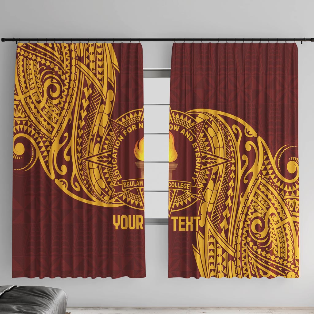 Personalised Tonga Beulah College Window Curtain Since 1938 Special Kupesi Pattern LT9 With Hooks Gold - Polynesian Pride